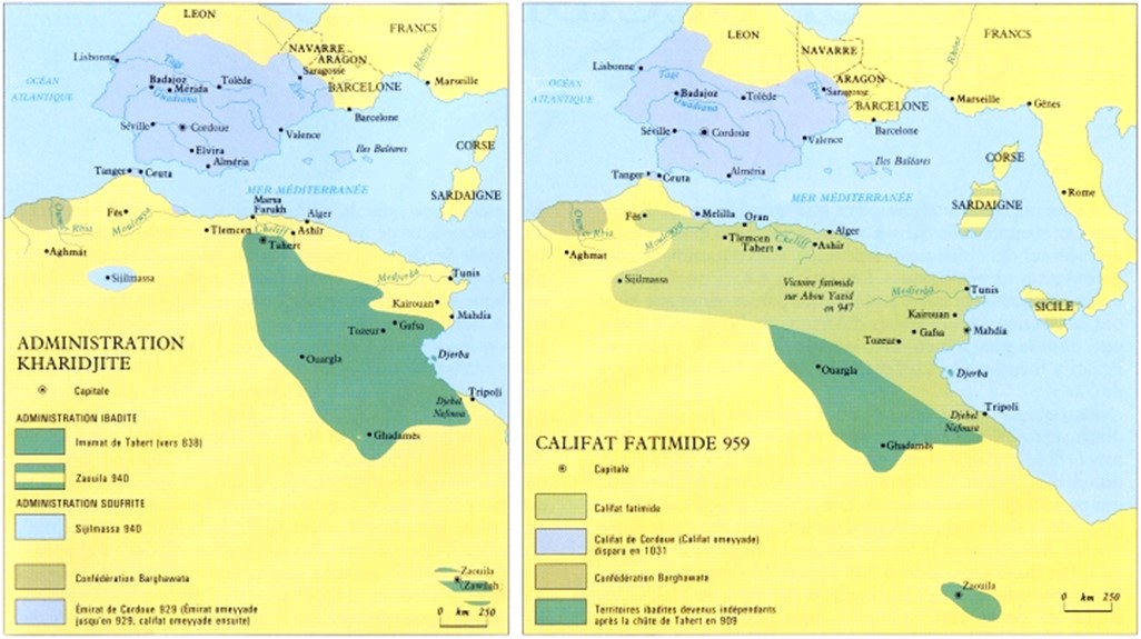 Cartes N°2 : Le Maghreb: de l’époque des Emirat Kharidjites à l’époque des Fatimides