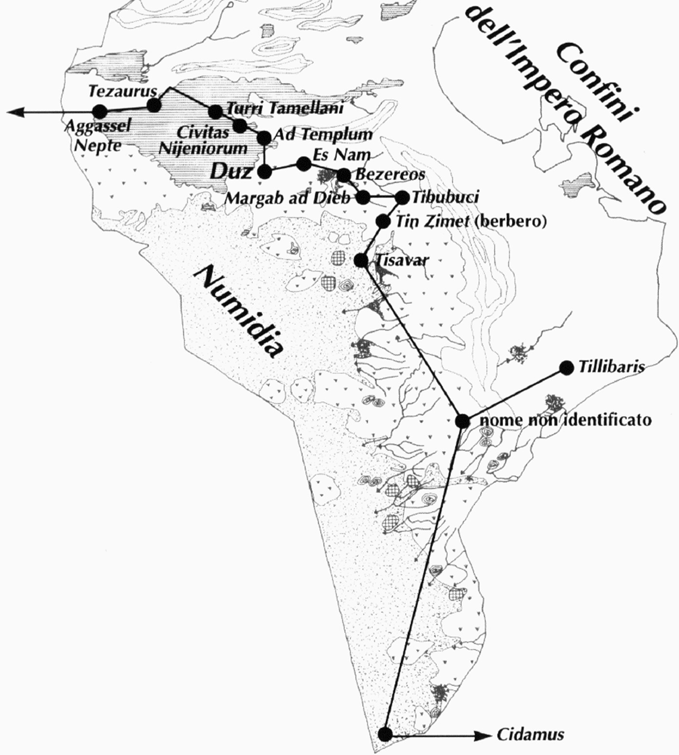 Plan des fortifications et des avant-postes romains en Tunisie (Limes Tripolitanus)