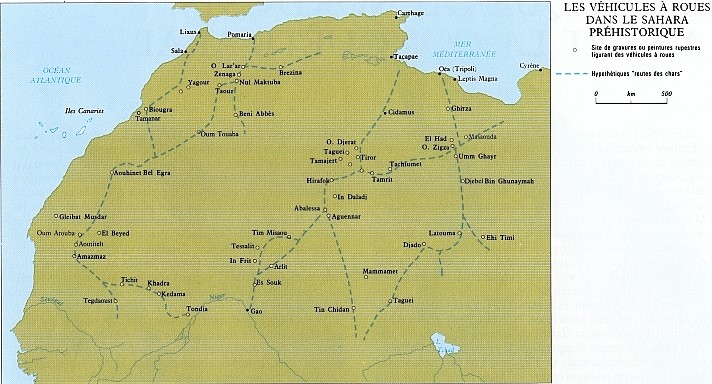 Carte n°3 : Les routes des chars dans le Sahara préhistorique