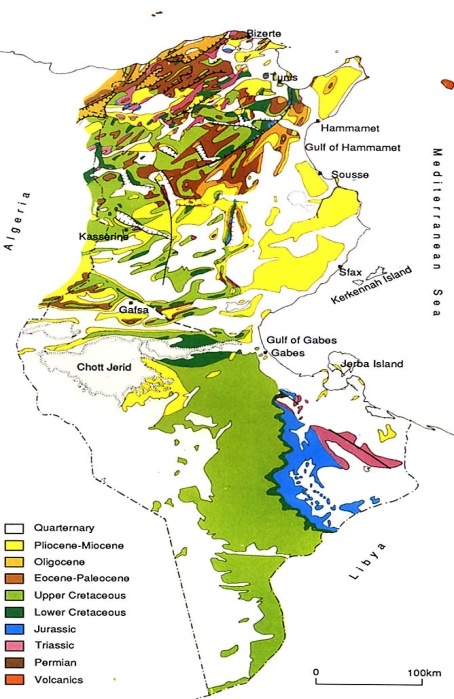 Figure 2B: Carte géologique simplifiée de la Tunisie.
